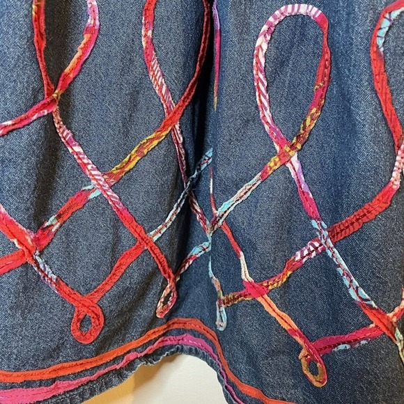 Vintage Life Style Small Tiered Skirt Blue Appliqué Denim Boho Lightweig… - Picture 3 of 8